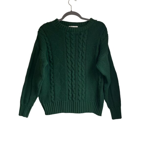 VTG Rebecca Thomas Small-Med Chunky Green Fisherman Cable Knit Sweater Old Money - Picture 1 of 8